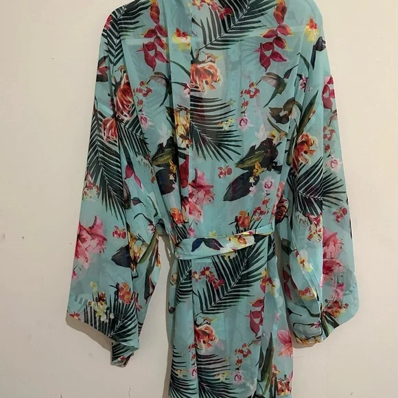 Cacique Lane Bryant 18/20 Sheer Blue Floral Tropical Robe - Picture 6 of 6